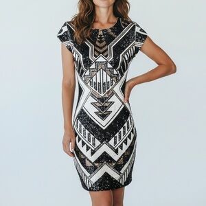 Express Art Deco Sequin Geometric Aztec Tribal Bodycon Cocktail Evening Dress